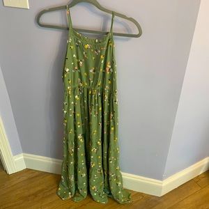 Youth XL (14-16), long, green dress with colorful flowers on it